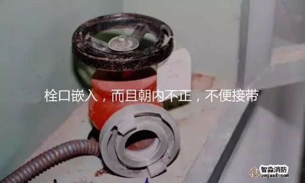 消火栓栓口嵌入，而且朝內(nèi)不正，